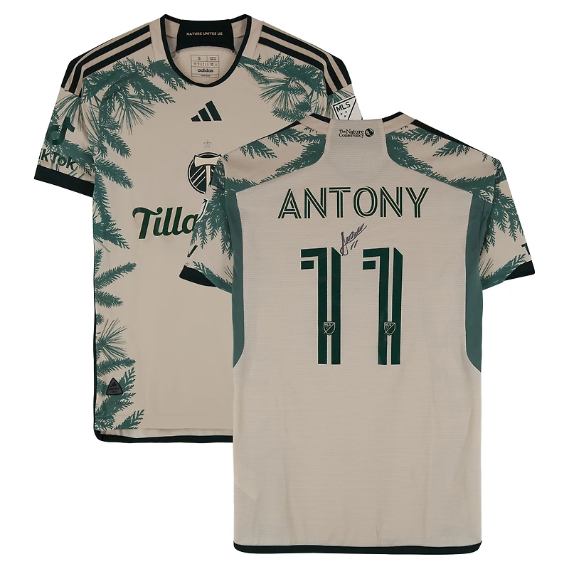 Maillot adidas beige dédicacé Antony Portland Timbers n° 11 , porté en match, saison 2024 de la MLS - Taille S