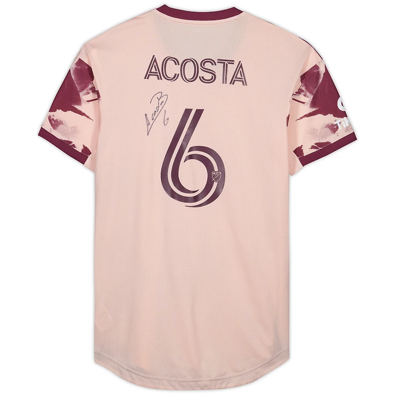 Maillot rose dédicacé #6 de Bryan Acosta des Portland Timbers lors de la saison 2023 de la MLS