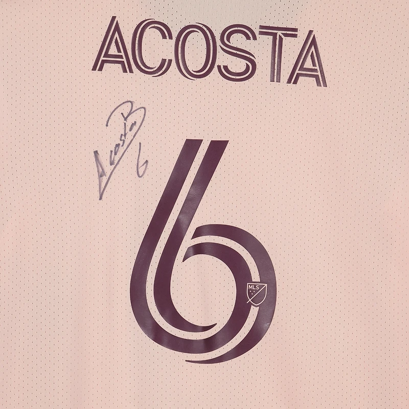Maillot rose dédicacé #6 de Bryan Acosta des Portland Timbers lors de la saison 2023 de la MLS