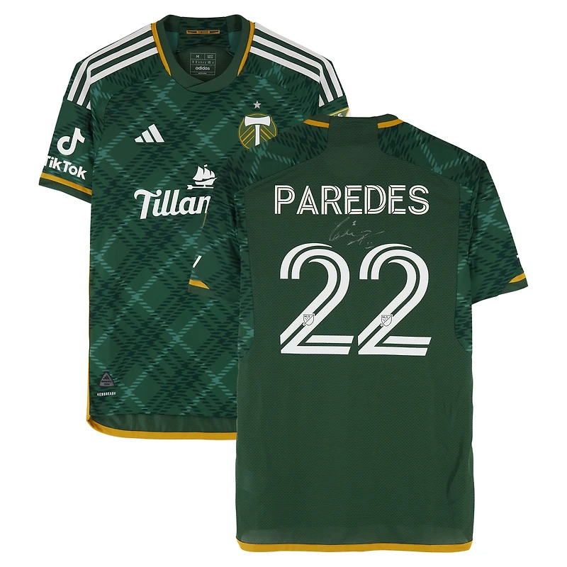 Maillot adidas vert dédicacé #22 des Portland Timbers par Cristhian Paredes pour la saison 2024 de la MLS - Taille M