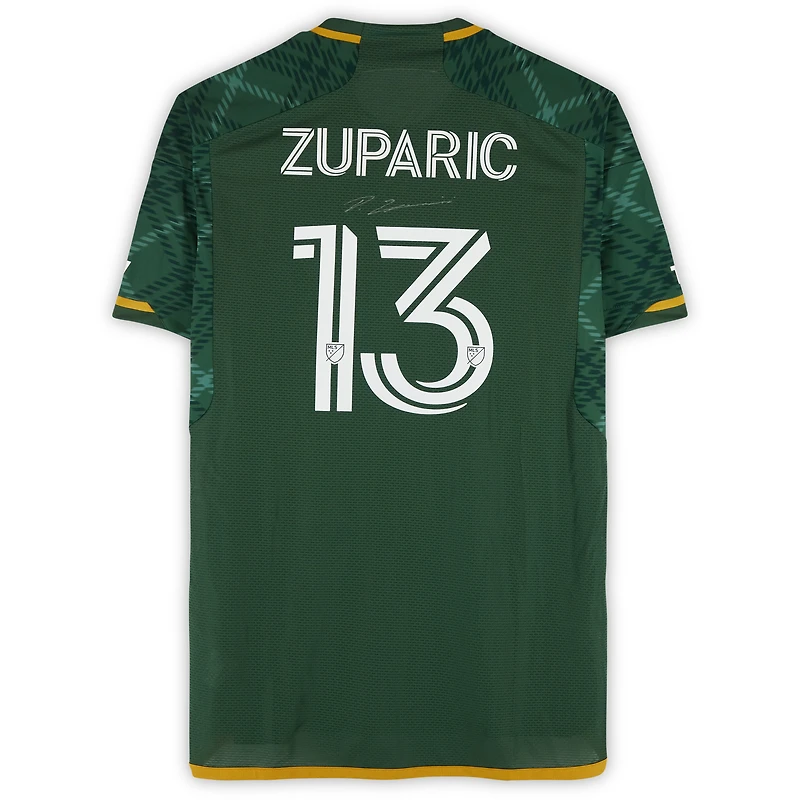 Maillot adidas vert dédicacé par Dario Zuparic des Portland Timbers, numéro 13, utilisé lors du match de la saison 2024 de la MLS - Taille L