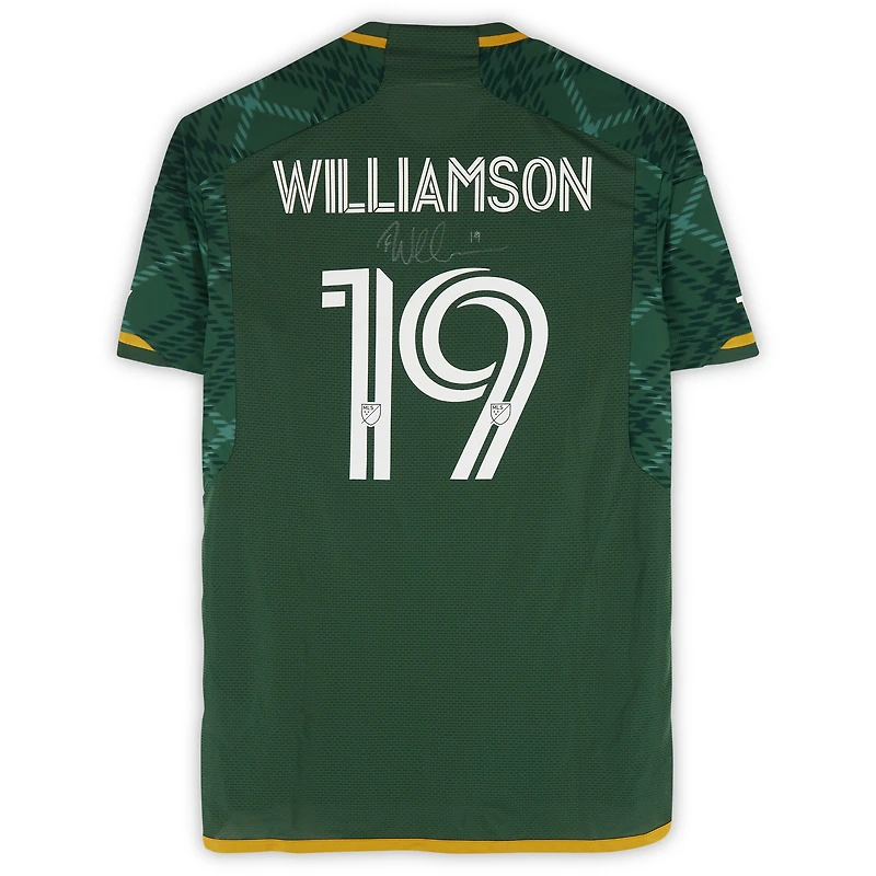 Maillot adidas vert dédicacé Eryk Williamson des Portland Timbers, numéro 19, utilisé lors du match de la saison 2024 de la MLS - Taille M