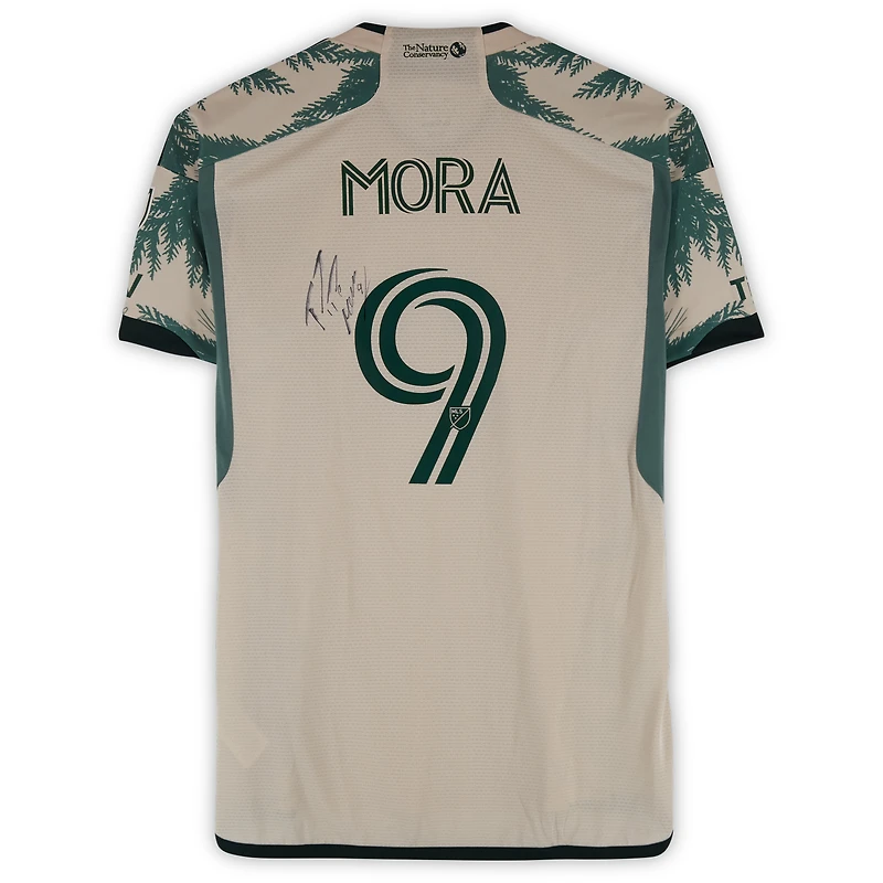 Maillot adidas beige dédicacé Felipe Mora des Portland Timbers, numéro 9, utilisé lors du match de la saison 2024 de la MLS - Taille M
