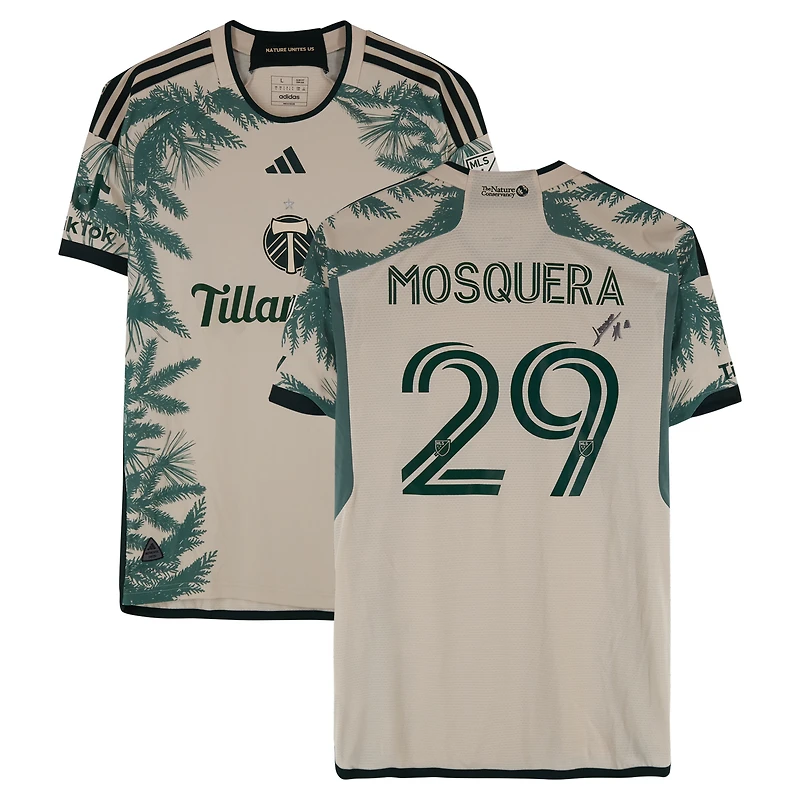 Maillot adidas beige dédicacé Juan Mosquera des Portland Timbers (n° 29) pour la saison 2024 de la MLS - Taille L
