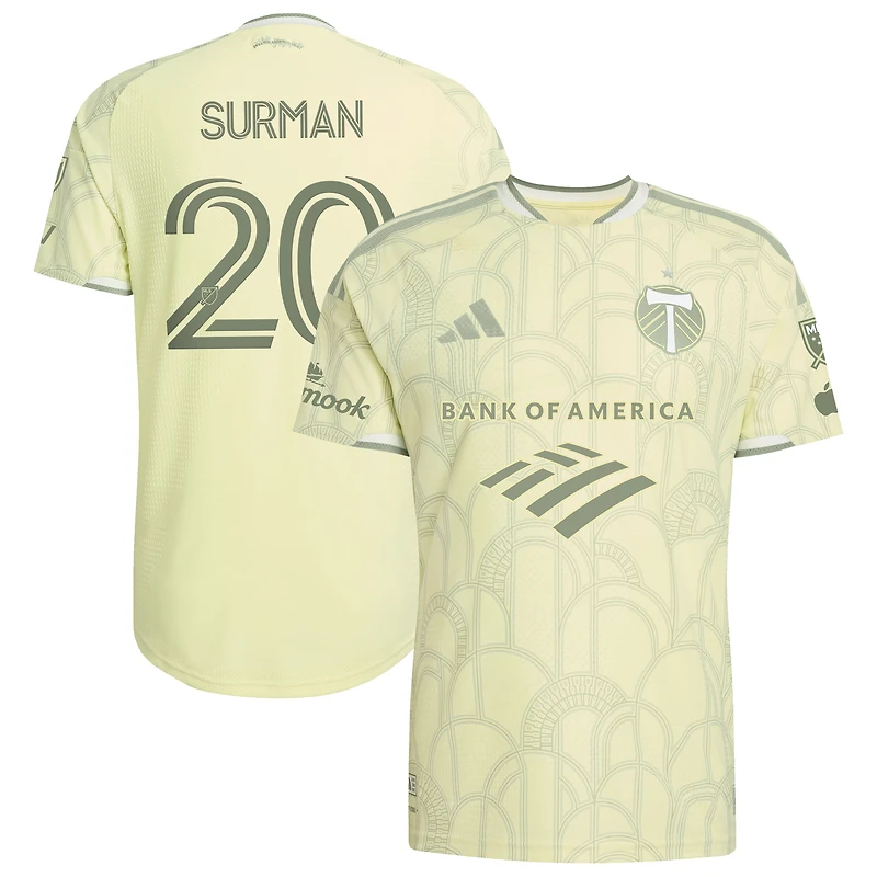 Maillot authentique adidas Finn Surman jaune Portland Timbers 2026 Civic Stadium pour homme