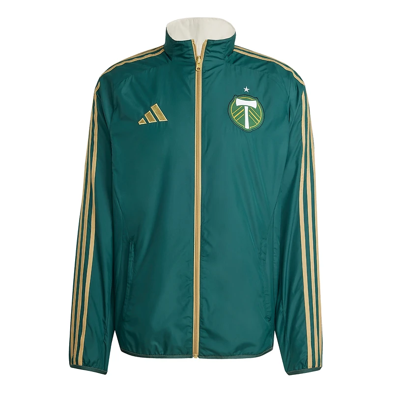 Men's adidas Green/White Portland Timbers 2025 Anthem Reversible Full-Zip Jacket