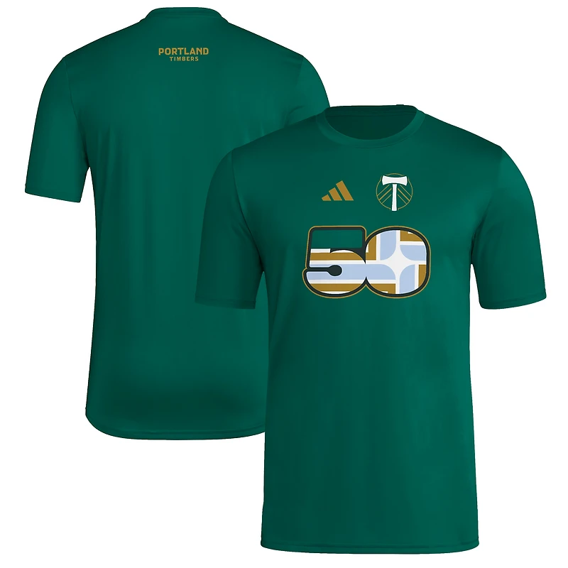 T-shirt adidas Portland Timbers 2025 vert pour homme avec maillot Hook AEROREADY