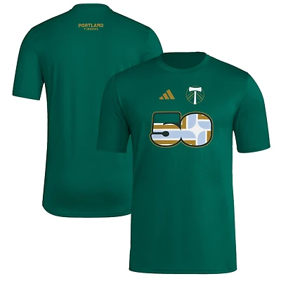 T-shirt adidas Portland Timbers 2025 vert pour homme avec maillot Hook AEROREADY