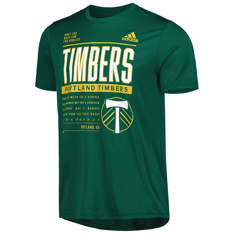 T-shirt adidas Performance vert Portland Timbers Club DNA pour hommes