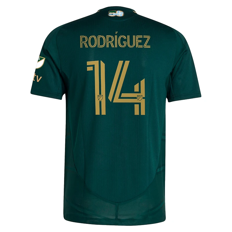 Men's adidas Jonathan Rodríguez Green Portland Timbers 2025 Forever & Gold Authentic Player Jersey