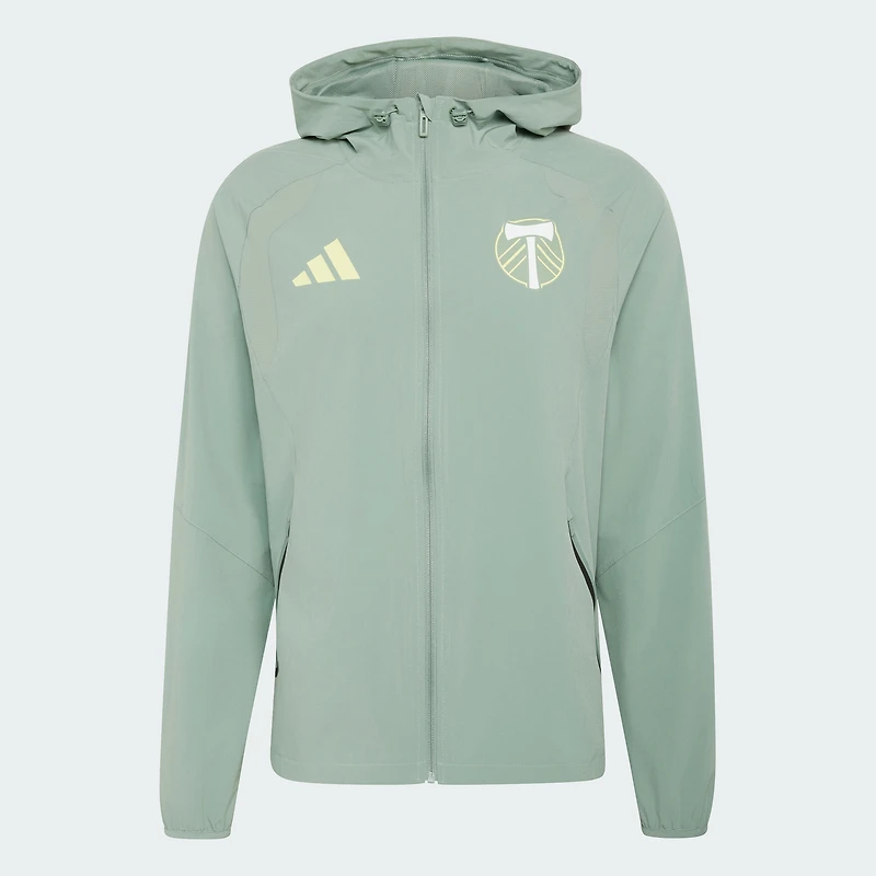 Coupe-vent à capuche zippé adidas Portland Timbers Tiro Travel vert clair pour homme
