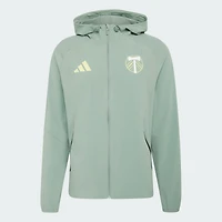 Coupe-vent à capuche zippé adidas Portland Timbers Tiro Travel vert clair pour homme
