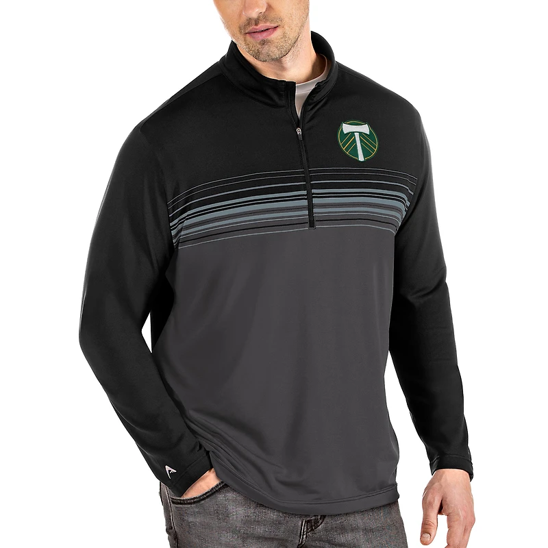 Veste à enfiler Pace Quarter-Zip noire/grise Antigua pour homme des Portland Timbers