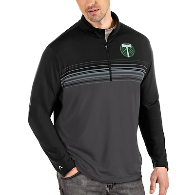 Veste à enfiler Pace Quarter-Zip noire/grise Antigua pour homme des Portland Timbers