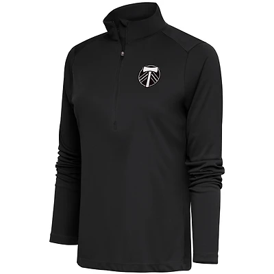 Men's Antigua  Black Portland Timbers Brushed Metallic Tribute Half-Zip Top
