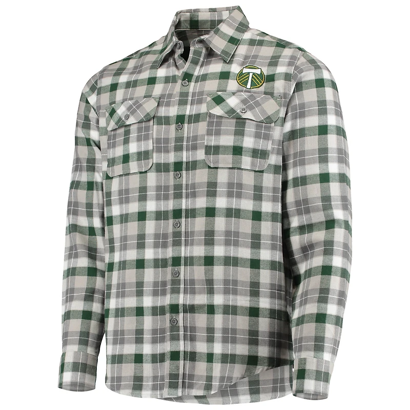Chemise boutonnée à manches longues en flanelle Portland Timbers Ease pour homme, vert/gris Antigua