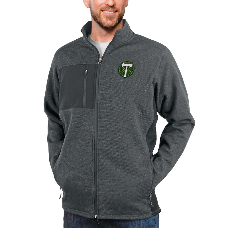 Veste zippée intégrale pour homme, couleur charbon chiné, logo de l'équipe principale des Portland Timbers, Antigua