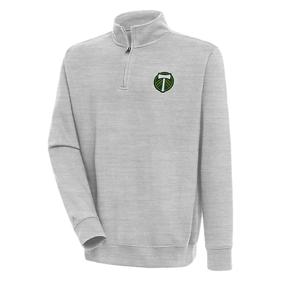 Men's Antigua Heather Gray Portland Timbers Victory Quarter-Zip Pullover Top