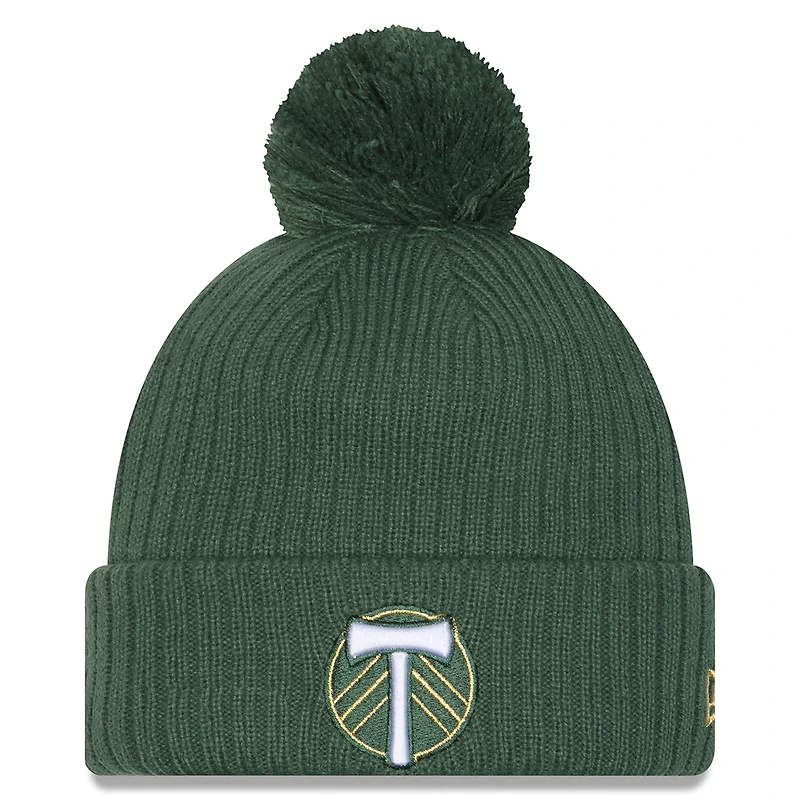 Bonnet tricoté à revers et pompon en jersey Portland Timbers 2025 vert New Era pour homme