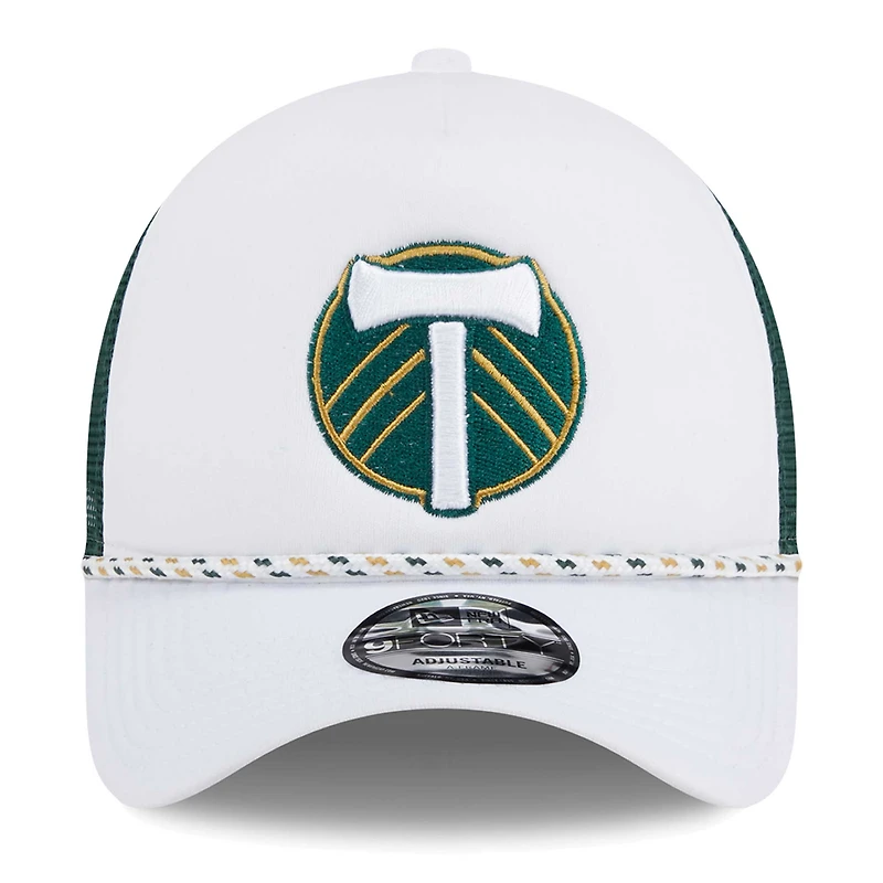 Men's New Era White/Green Portland Timbers Court Sport Foam A-Frame 9FORTY Adjustable Trucker Hat