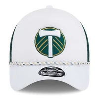 Men's New Era White/Green Portland Timbers Court Sport Foam A-Frame 9FORTY Adjustable Trucker Hat
