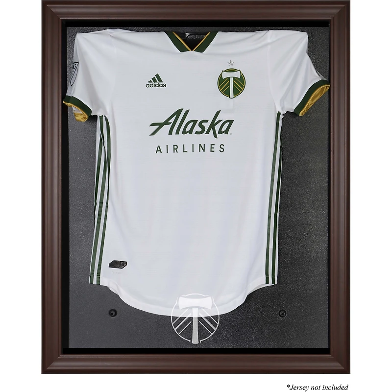 Vitrine en jersey avec logo de l'équipe marron encadrée des Timbers de Portland