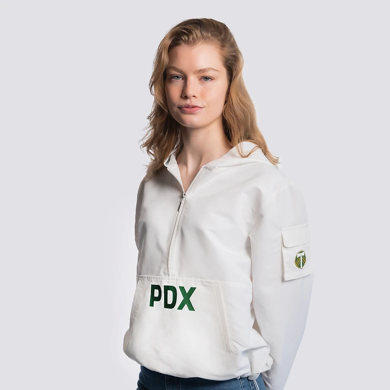 Women's Lusso  White Portland Timbers Paige Half-Zip Hooded Jacket