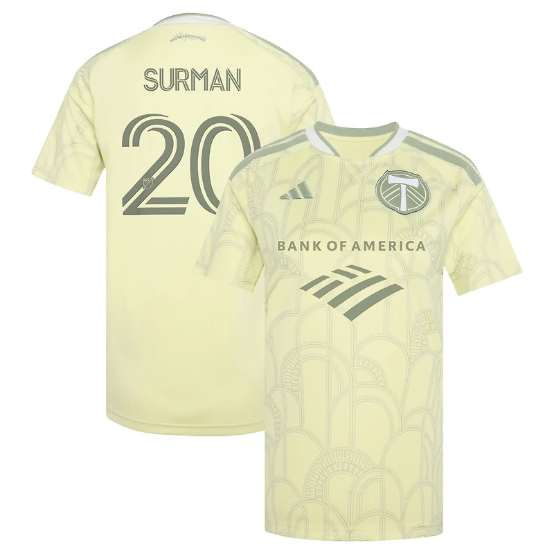 Women's adidas Finn Surman Yellow Portland Timbers 2026 Civic Stadium Kit Replica Jersey