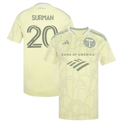 Women's adidas Finn Surman Yellow Portland Timbers 2026 Civic Stadium Kit Replica Jersey