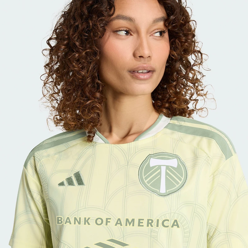 Maillot réplique adidas jaune Portland Timbers 2026 pour femme, stade Civic