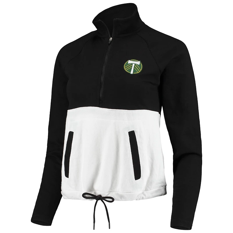 Veste raglan demi-zip Antigua noire et blanche Portland Timbers Harbor pour femme