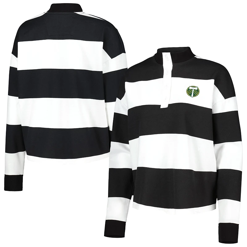 Women's Antigua  White Portland Timbers Radical Rugby Stripe Long Sleeve T-Shirt