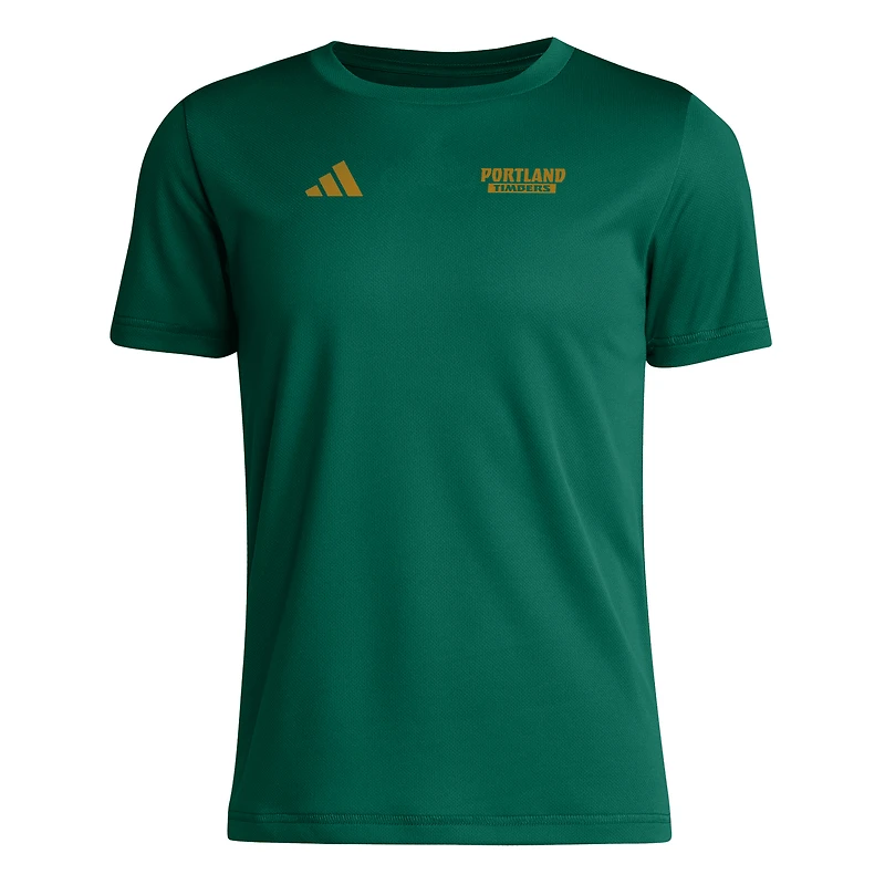 T-shirt cache-cœur vert adidas pour jeunes Portland Timbers Local