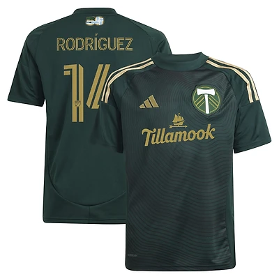 Youth adidas Jonathan Rodríguez Green Portland Timbers 2025 Forever & Gold Replica Player Jersey
