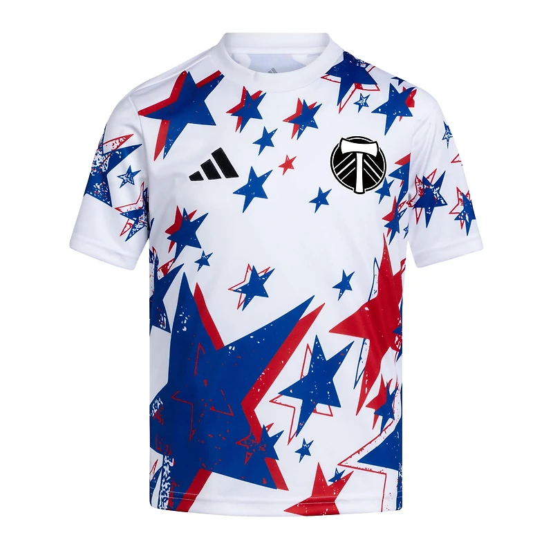 Maillot d'avant-match adidas blanc Portland Timbers 2026 Americana pour jeunes
