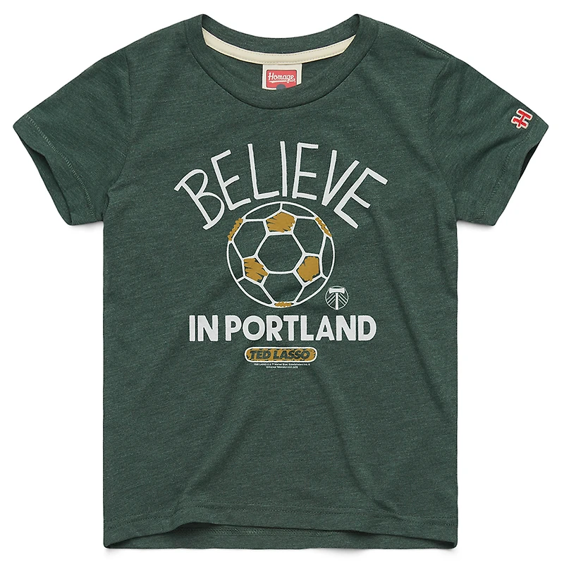 T-shirt graphique tri-blend MLS x Ted Lasso Believe pour jeunes, vert, hommage aux Timbers de Portland