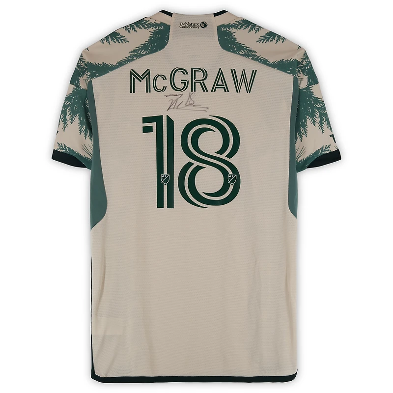 Maillot adidas beige dédicacé par Zac McGraw des Portland Timbers (n° 18) pour la saison 2024 de la MLS - Taille L