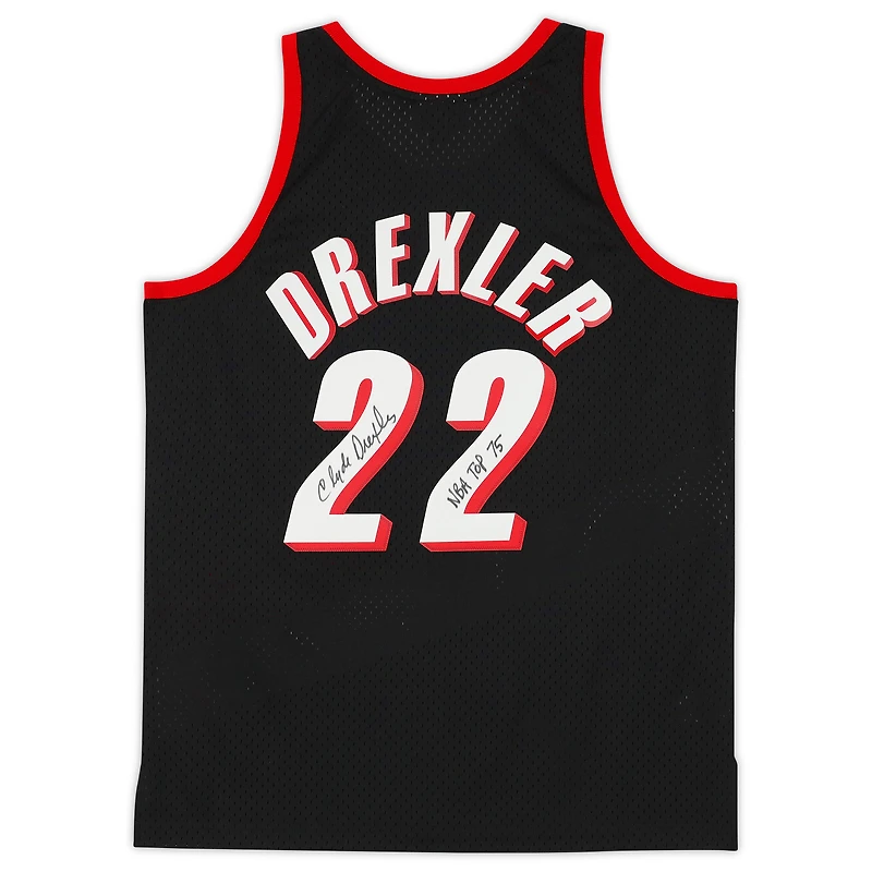 Clyde Drexler Black Portland Trail Blazers Autographed Mitchell & Ness 1991-92 Swingman Jersey with "NBA Top 75" Inscription