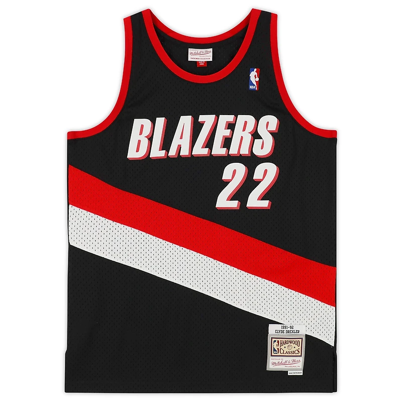 Clyde Drexler Black Portland Trail Blazers Autographed Mitchell & Ness 1991-92 Swingman Jersey with "NBA Top 75" Inscription