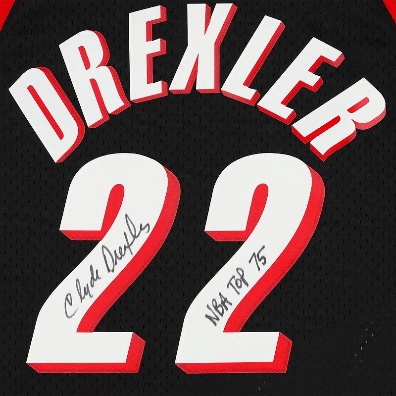 Clyde Drexler Black Portland Trail Blazers Autographed Mitchell & Ness 1991-92 Swingman Jersey with "NBA Top 75" Inscription