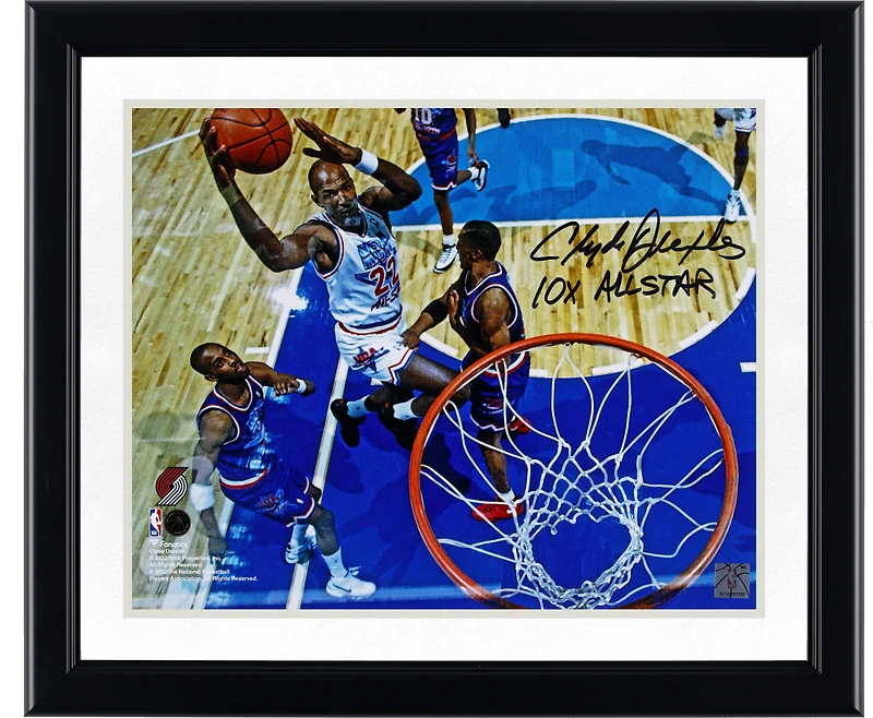 Clyde Drexler Portland Trail Blazers Autographed 11" x 14" 1994 NBA All-Star Dunk Photograph with "10x All-Star" Inscription