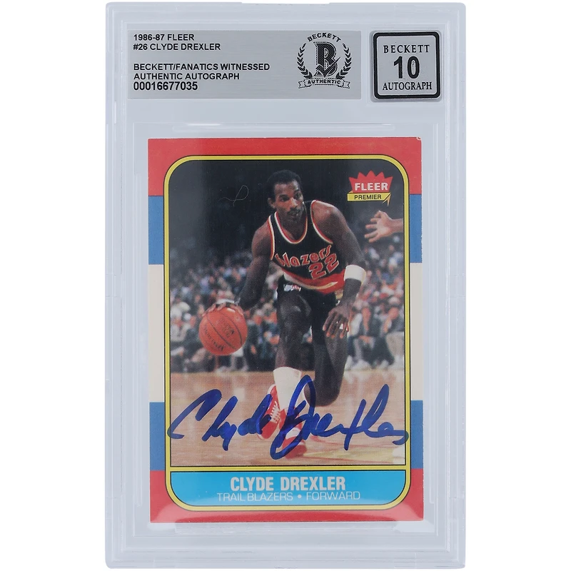 Carte de recrue 10 authentifiée signée Clyde Drexler Portland Trail Blazers Fleer #26 1986-87 Beckett Fanatics