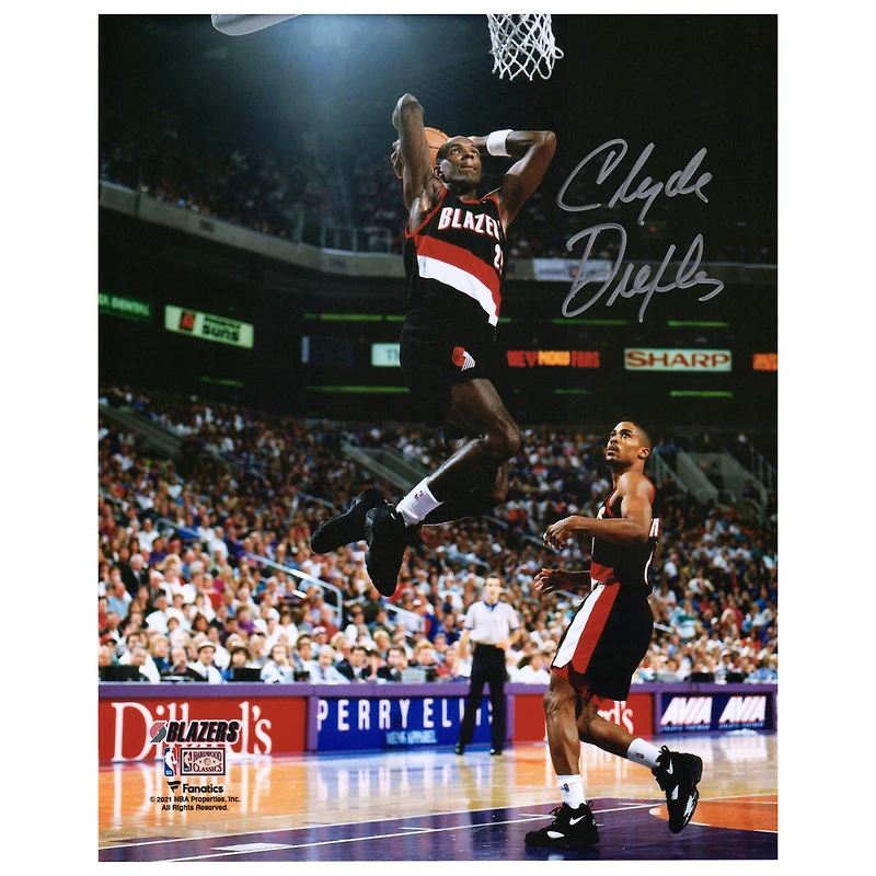 Clyde Drexler Portland Trail Blazers Autographed 8" x 10" Two Hand Dunking Photograph
