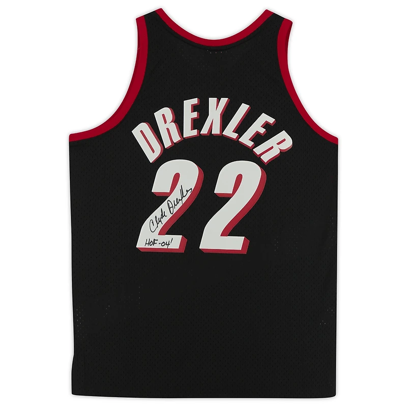 Clyde Drexler Portland Trail Blazers Autographed Black Mitchell & Ness 1990-91 Replica Jersey with "HOF 04" Inscription