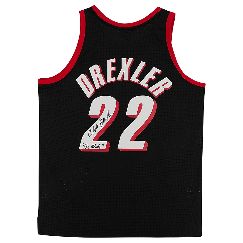 Clyde Drexler Portland Trail Blazers Autographed Black Mitchell & Ness 1990-91 Replica Jersey with "The Glide" Inscription