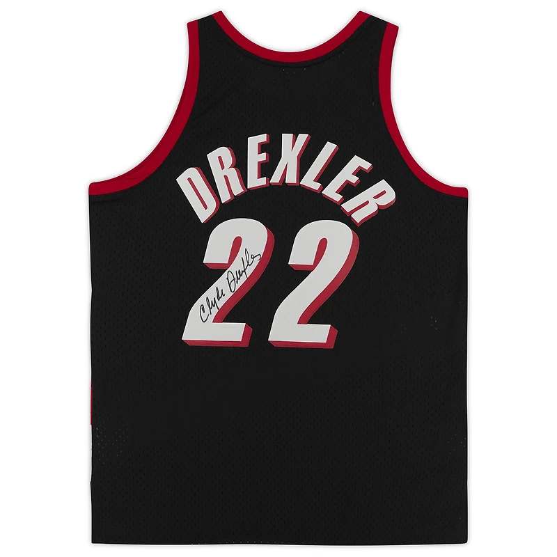 Clyde Drexler Portland Trail Blazers Autographed Black Mitchell & Ness 1990-91 Replica Jersey