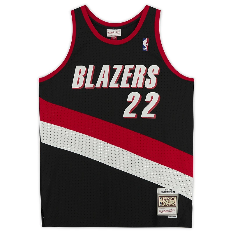 Maillot réplique autographié noir Mitchell & Ness 1990-91 des Portland Trail Blazers de Clyde Drexler