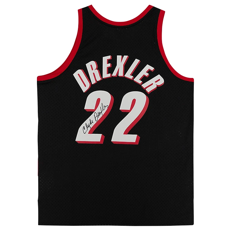 Clyde Drexler Portland Trail Blazers Autographed Black Mitchell & Ness 1990-91 Replica Jersey