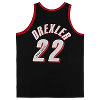Clyde Drexler Portland Trail Blazers Autographed Black Mitchell & Ness 1990-91 Replica Jersey