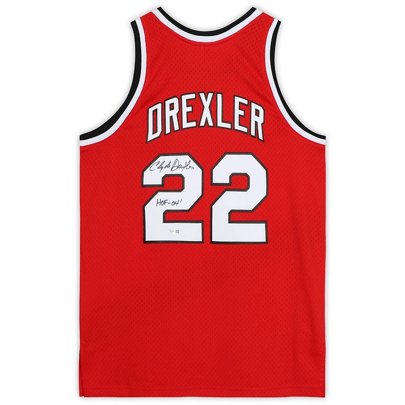 Clyde Drexler Portland Trail Blazers Autographed Red Mitchell and Ness Swingman Jersey with "HOF 04" Inscription